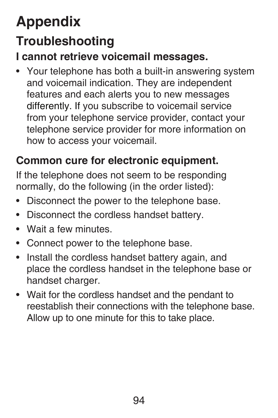 Appendix, Troubleshooting | VTech SN6187 Abridged manual User Manual | Page 101 / 125