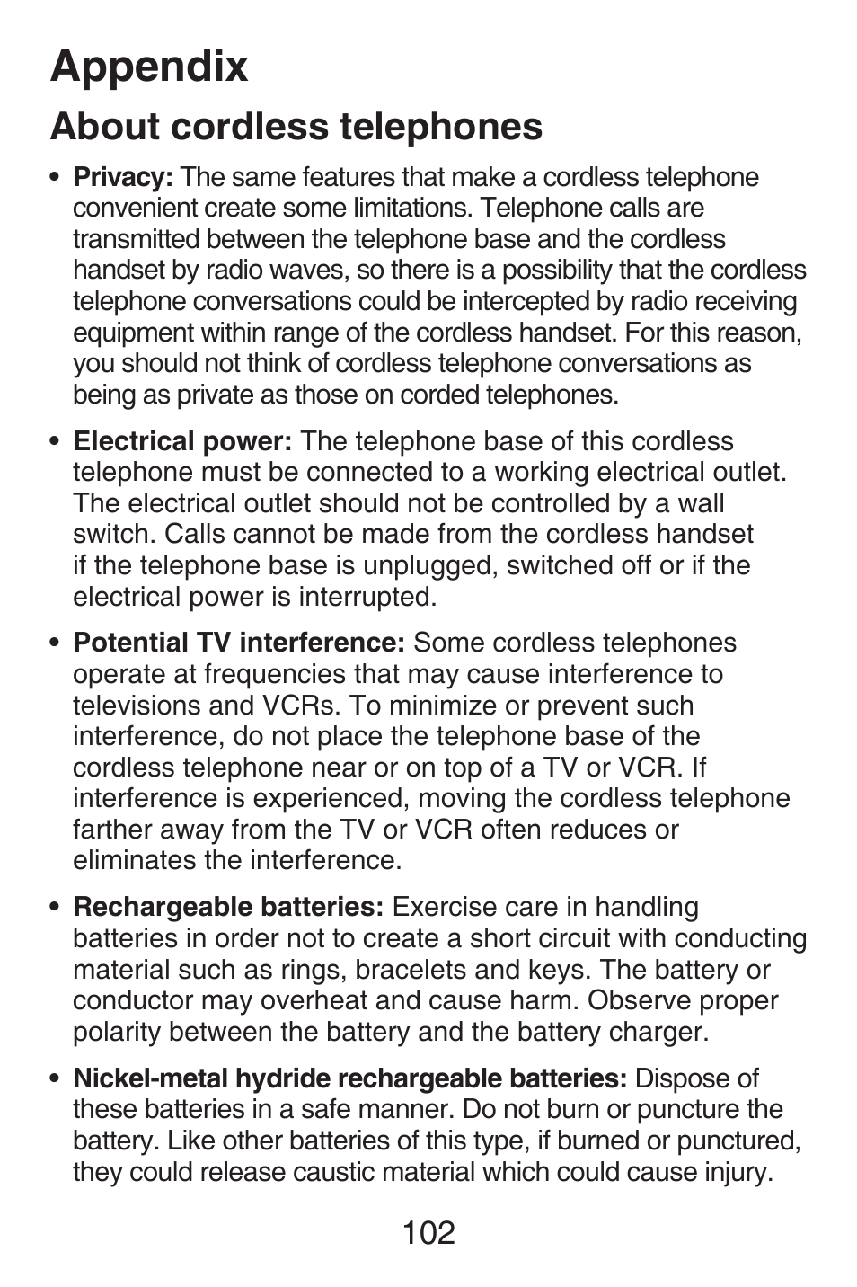 Industry canada, About cordless telephones, About cordless | Telephones, Appendix | VTech SN6187 Abridged manual User Manual | Page 109 / 125