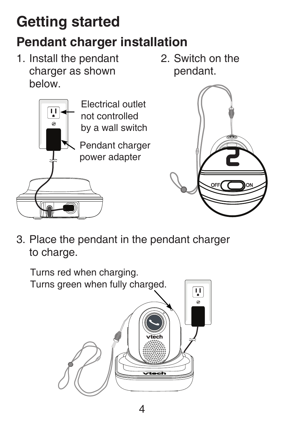 Pendant charger installation, Getting started | VTech SN6187 Abridged manual User Manual | Page 11 / 125