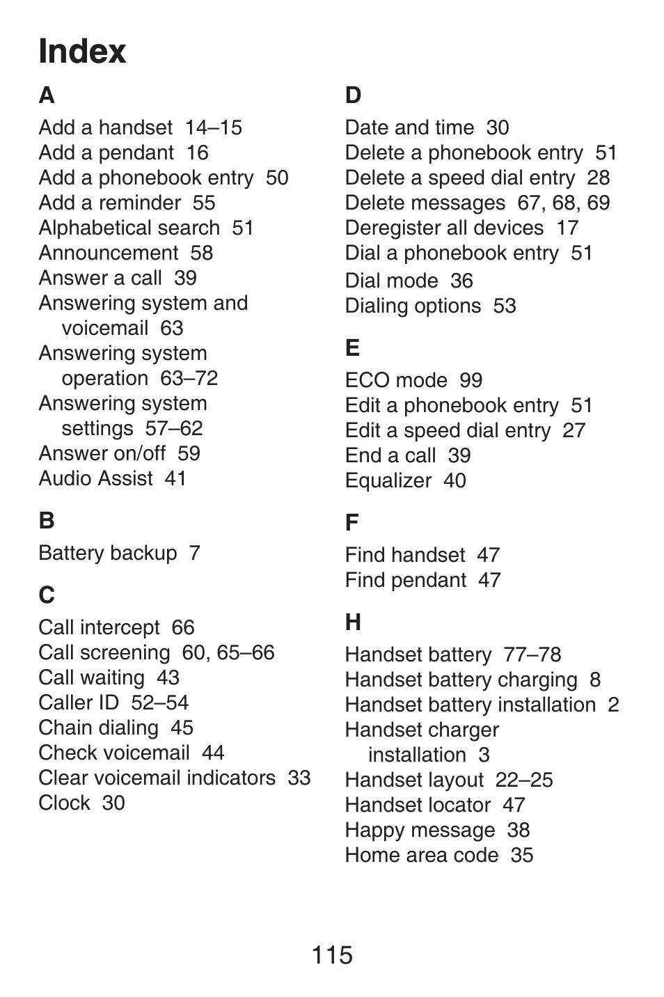 Index | VTech SN6187 Abridged manual User Manual | Page 122 / 125