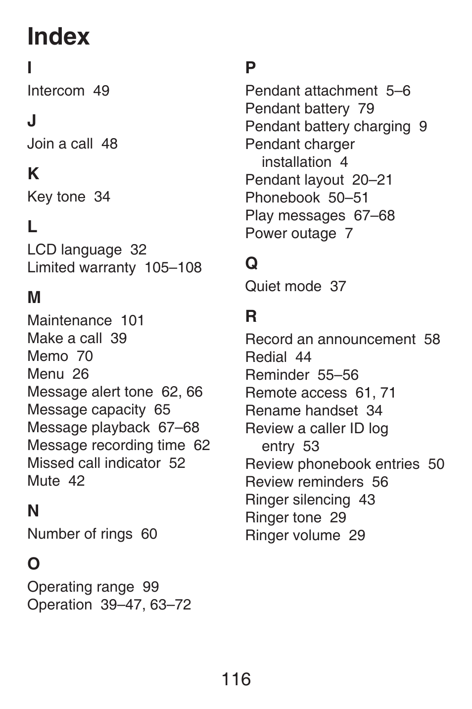 Index | VTech SN6187 Abridged manual User Manual | Page 123 / 125