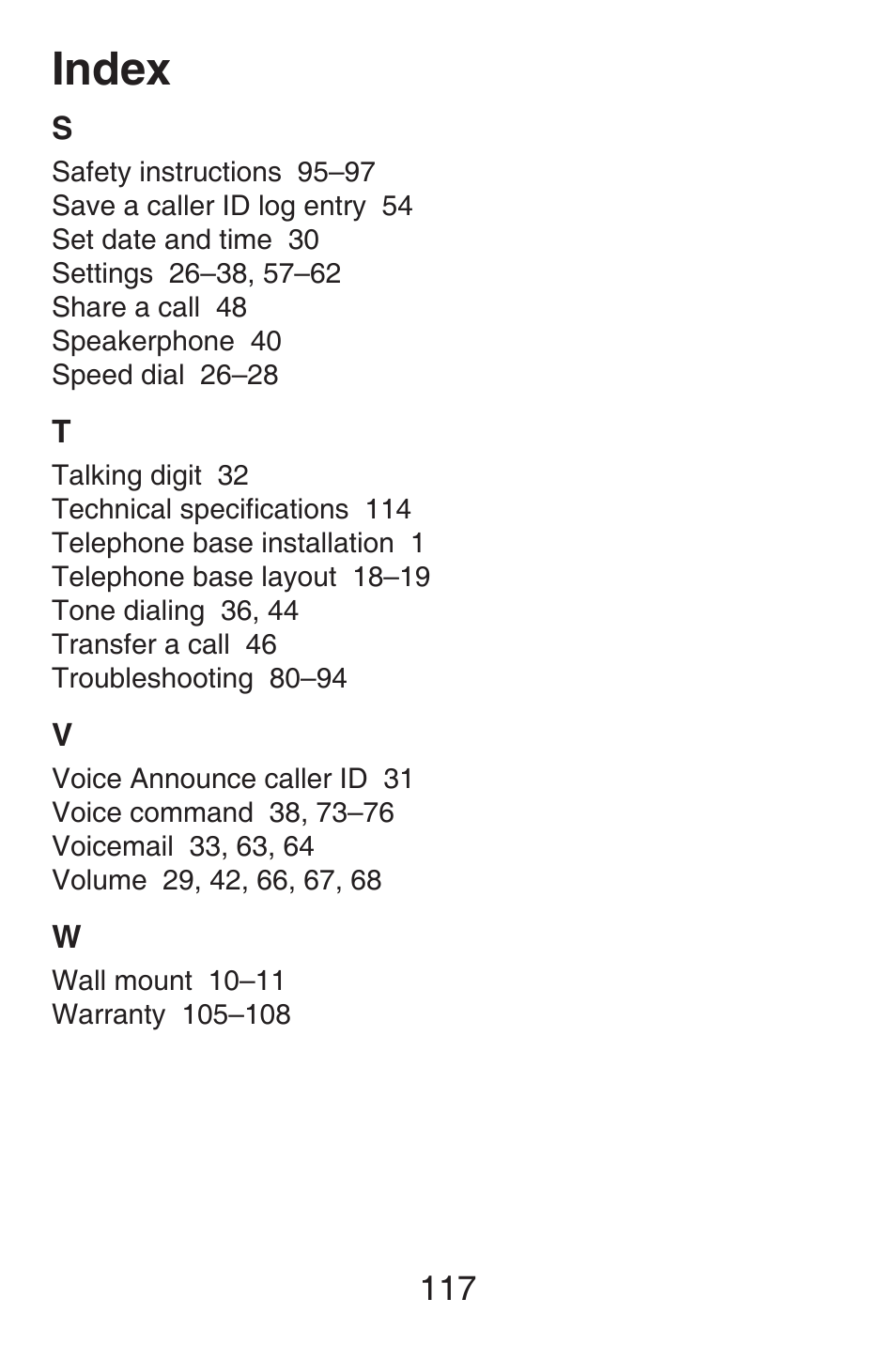 Index | VTech SN6187 Abridged manual User Manual | Page 124 / 125