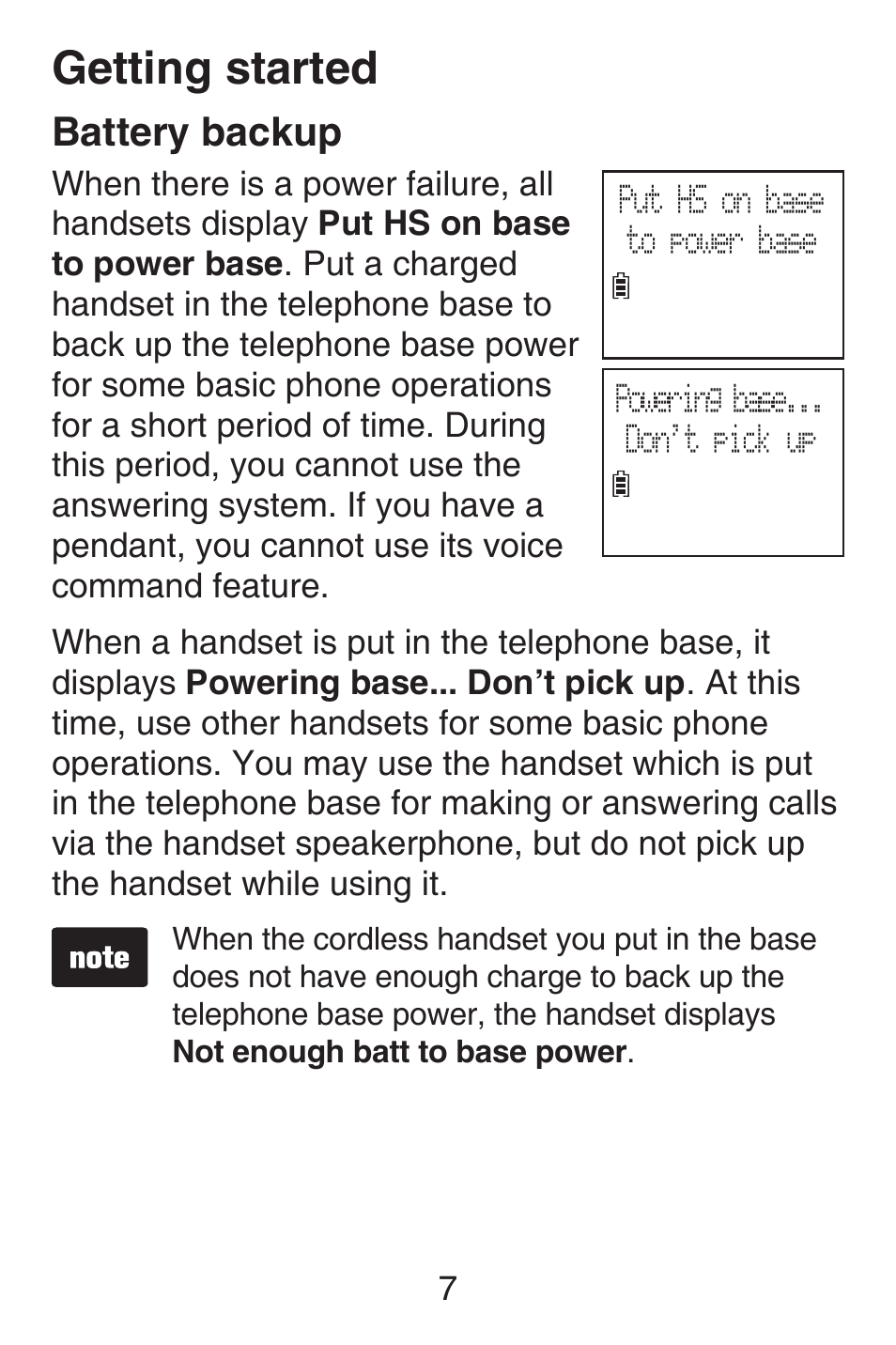 Battery backup, Getting started | VTech SN6187 Abridged manual User Manual | Page 14 / 125