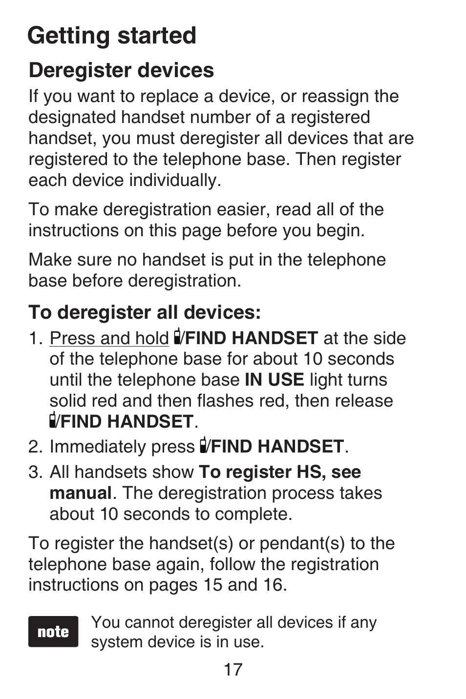 Deregister devices, Getting started | VTech SN6187 Abridged manual User Manual | Page 24 / 125