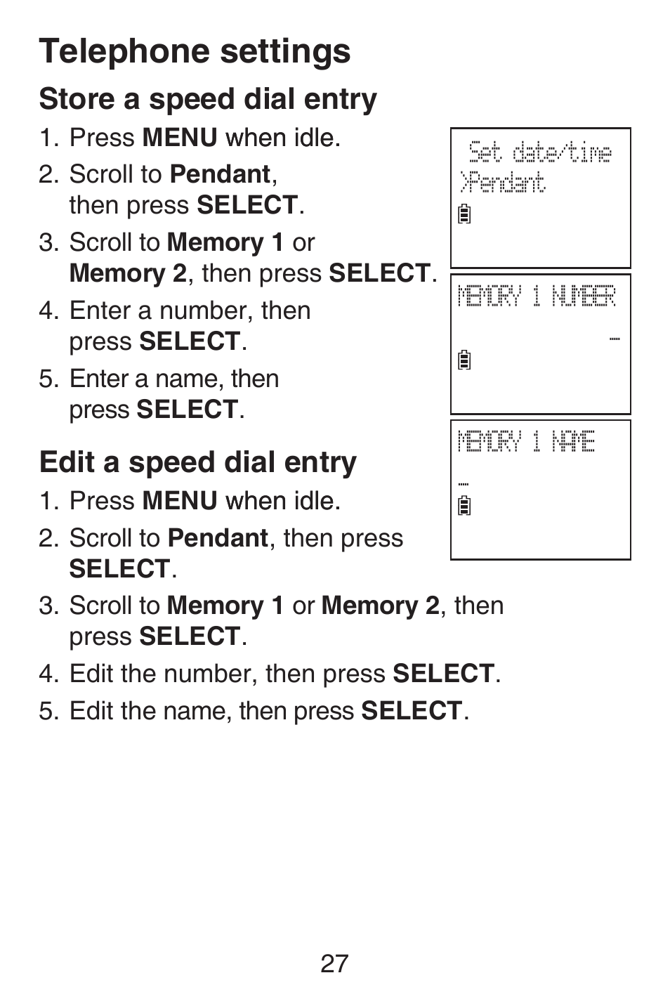 Store a speed dial entry, Edit a speed dial entry, Store a speed dial entry edit a speed dial entry | Telephone settings | VTech SN6187 Abridged manual User Manual | Page 34 / 125