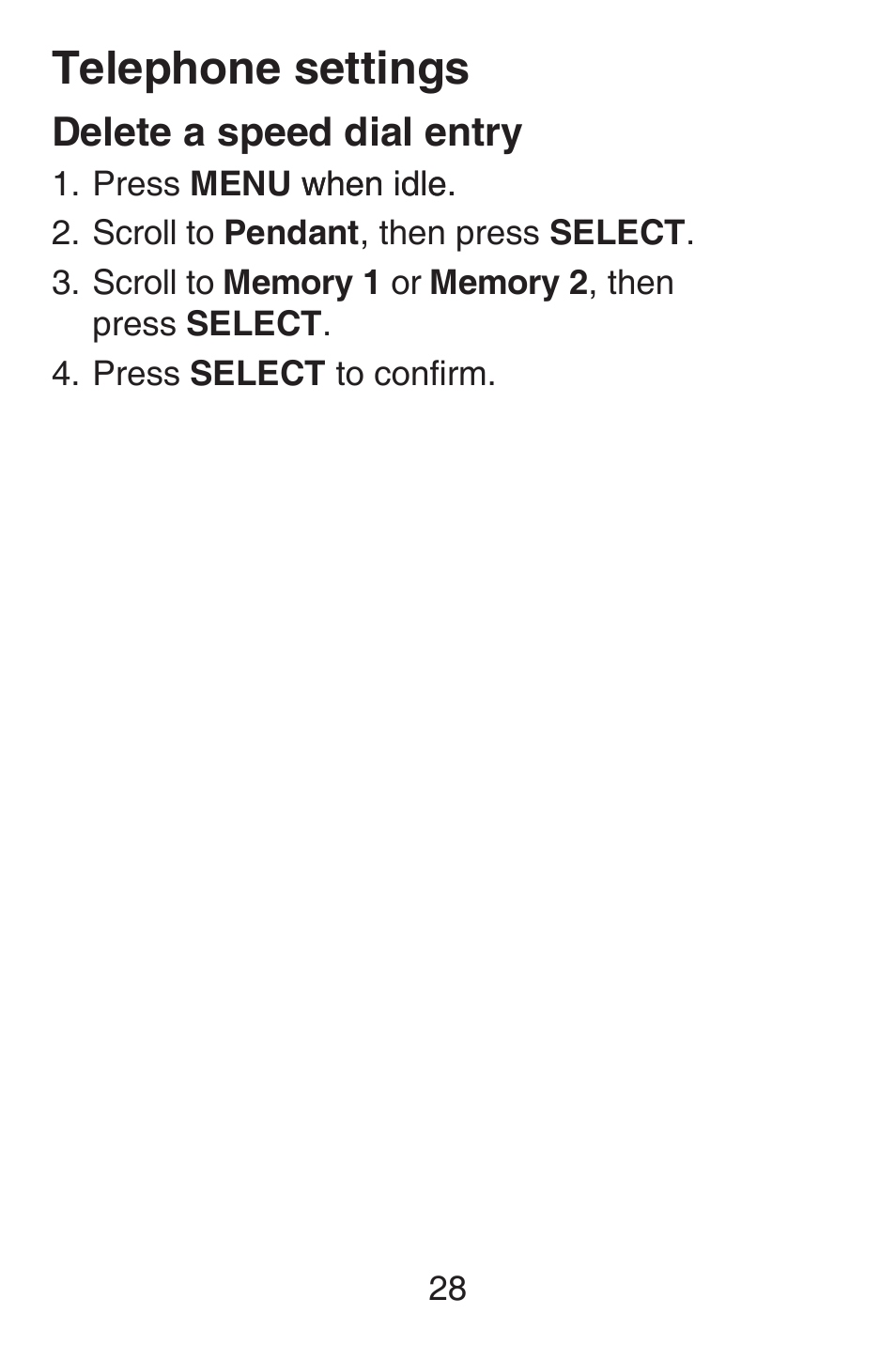 Delete a speed dial entry, Telephone settings | VTech SN6187 Abridged manual User Manual | Page 35 / 125