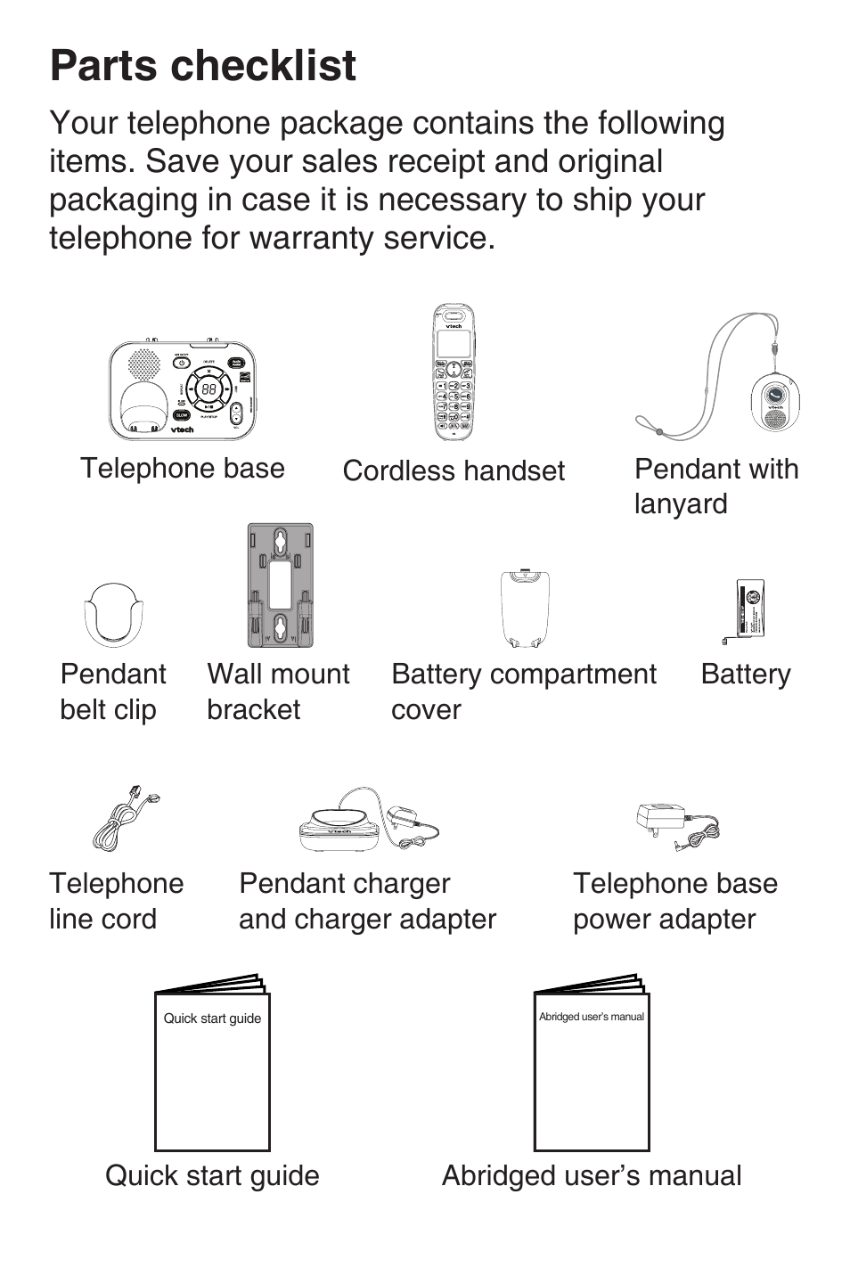 Parts checklist | VTech SN6187 Abridged manual User Manual | Page 4 / 125