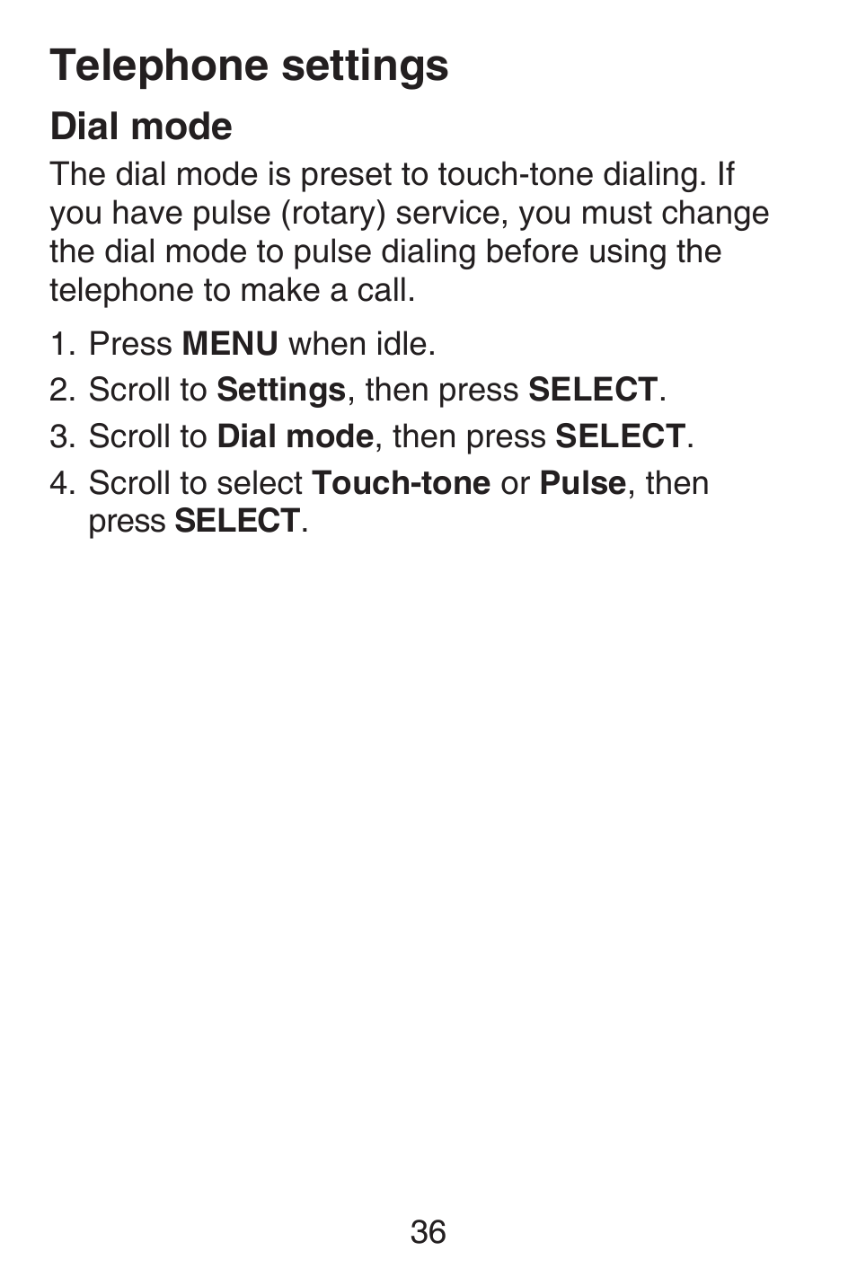 Dial mode, Telephone settings | VTech SN6187 Abridged manual User Manual | Page 43 / 125