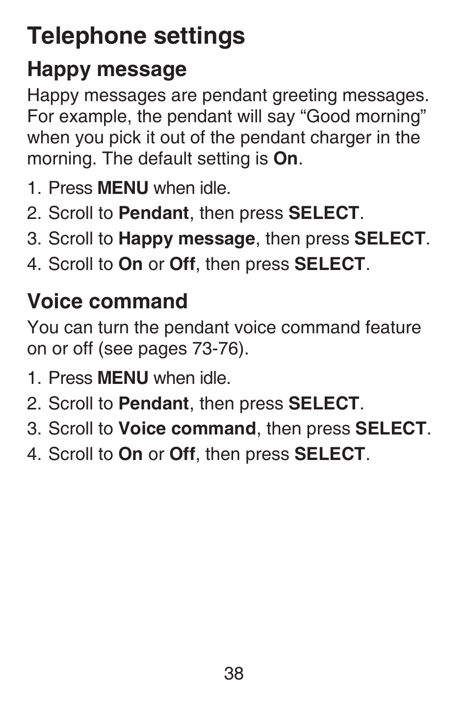 Happy message, Voice command, Happy message voice command | Telephone settings | VTech SN6187 Abridged manual User Manual | Page 45 / 125