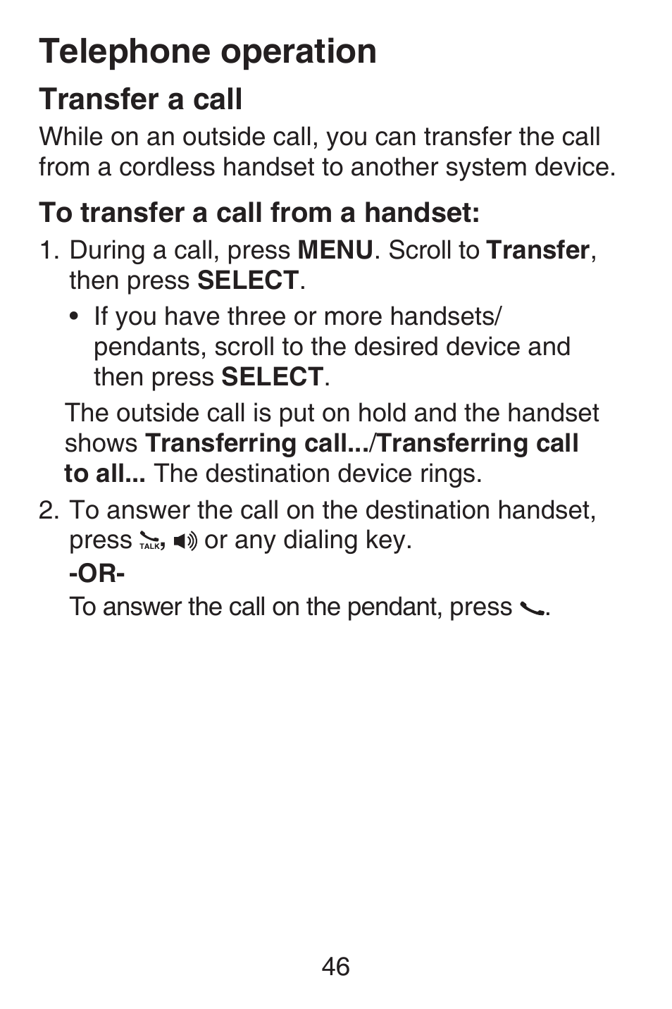 Transfer a call, Telephone operation | VTech SN6187 Abridged manual User Manual | Page 53 / 125