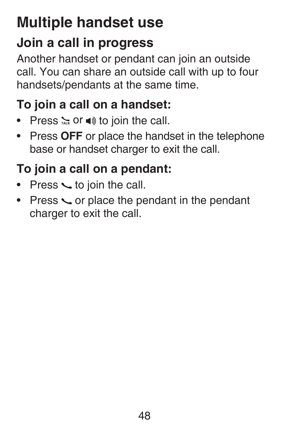 Multiple handset use, Join a call in progress, Multiple handset | VTech SN6187 Abridged manual User Manual | Page 55 / 125