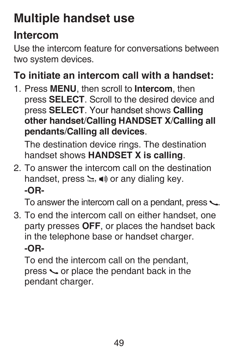 Intercom, Multiple handset use | VTech SN6187 Abridged manual User Manual | Page 56 / 125