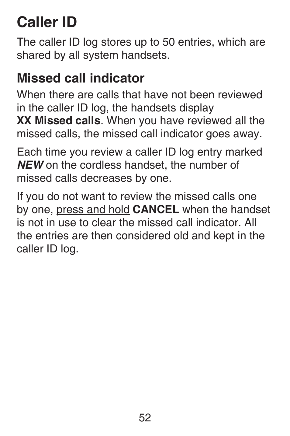 Caller id, Missed call indicator | VTech SN6187 Abridged manual User Manual | Page 59 / 125