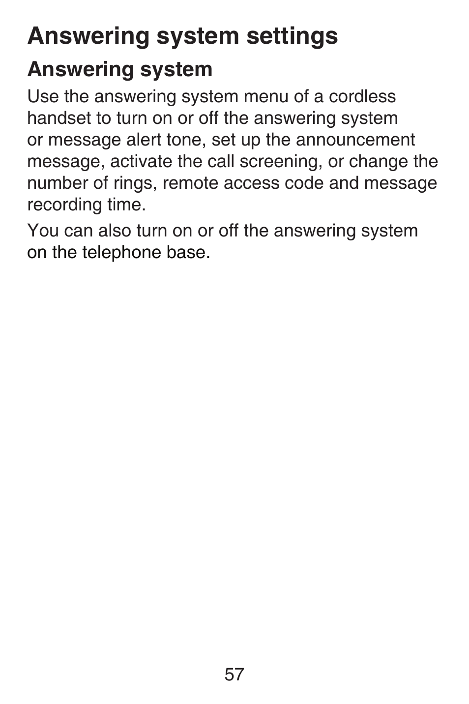 Answering system settings, Answering system, Settings | Reminder | VTech SN6187 Abridged manual User Manual | Page 64 / 125