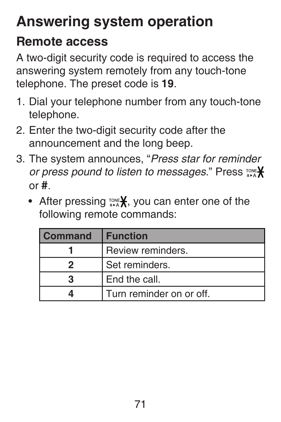 Remote access, Answering system operation | VTech SN6187 Abridged manual User Manual | Page 78 / 125