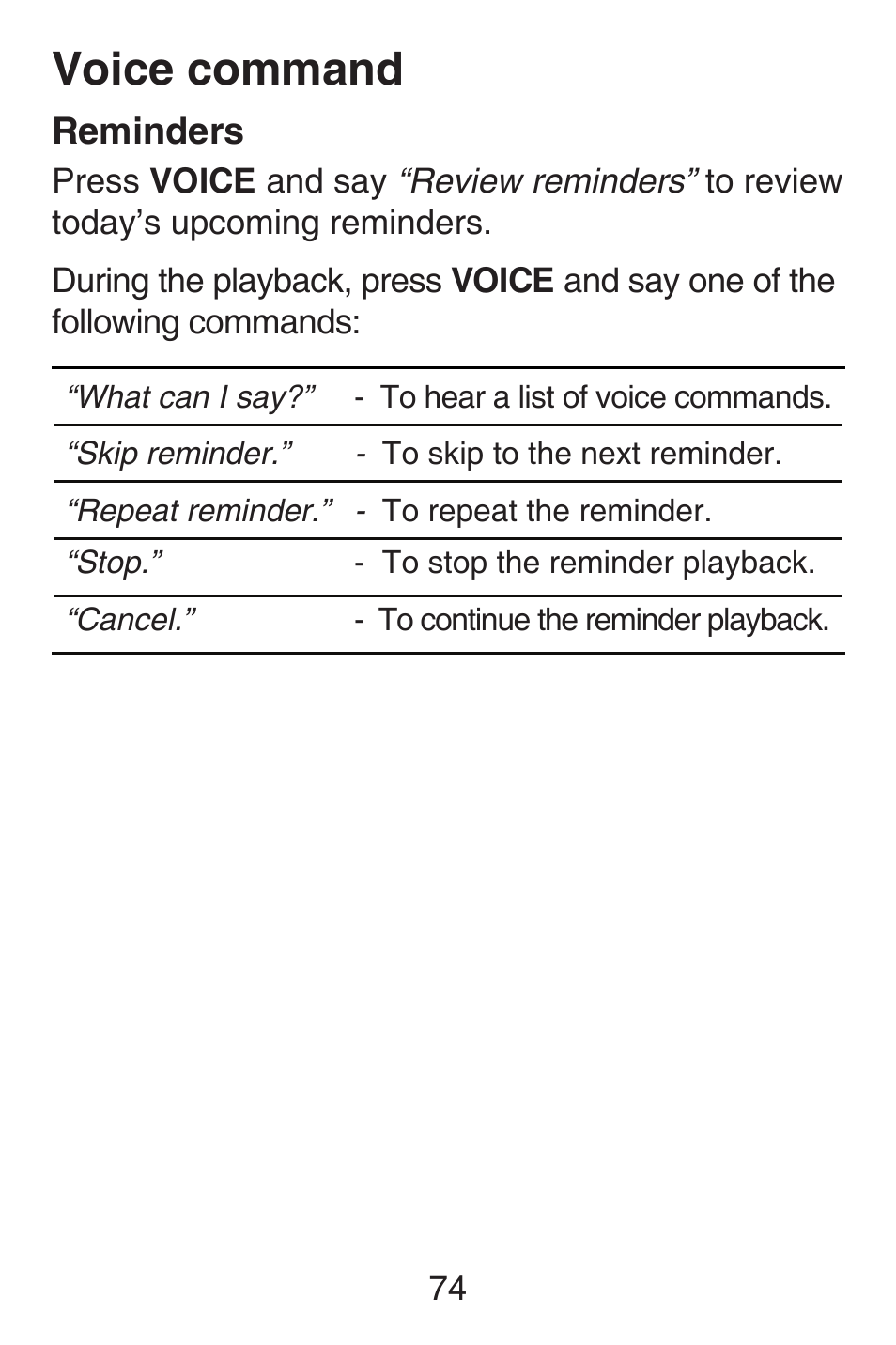 Voice command, Reminders | VTech SN6187 Abridged manual User Manual | Page 81 / 125