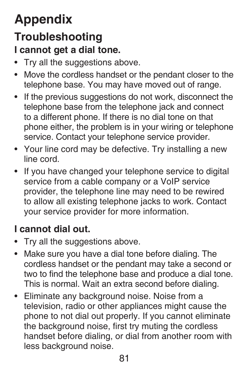 Appendix, Troubleshooting | VTech SN6187 Abridged manual User Manual | Page 88 / 125