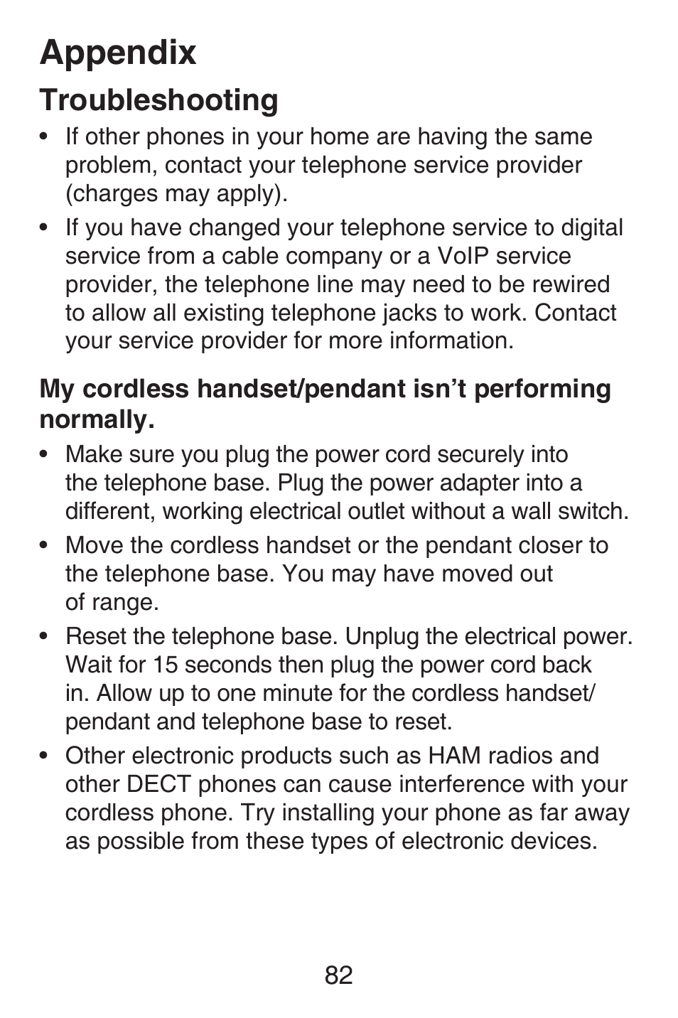 Appendix, Troubleshooting | VTech SN6187 Abridged manual User Manual | Page 89 / 125