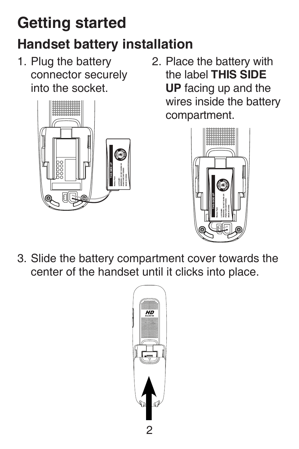 Battery installation, Handset battery installation, Getting started | VTech SN6187 Abridged manual User Manual | Page 9 / 125