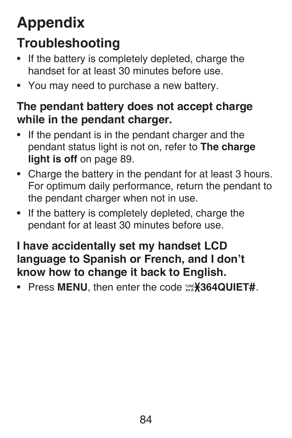 Appendix, Troubleshooting | VTech SN6187 Abridged manual User Manual | Page 91 / 125