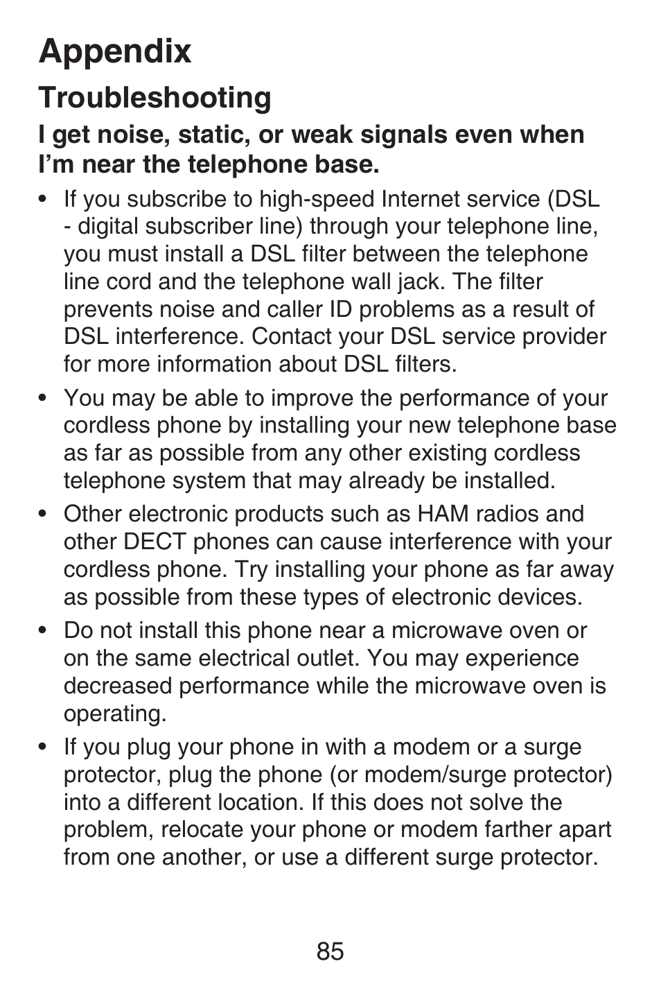 Appendix, Troubleshooting | VTech SN6187 Abridged manual User Manual | Page 92 / 125