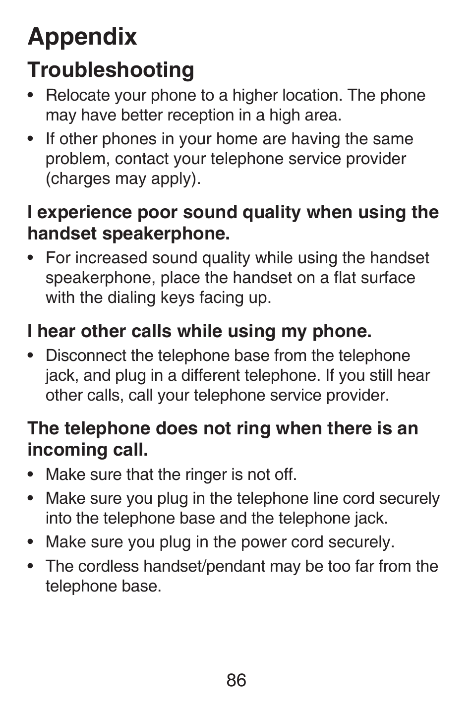 Appendix, Troubleshooting | VTech SN6187 Abridged manual User Manual | Page 93 / 125