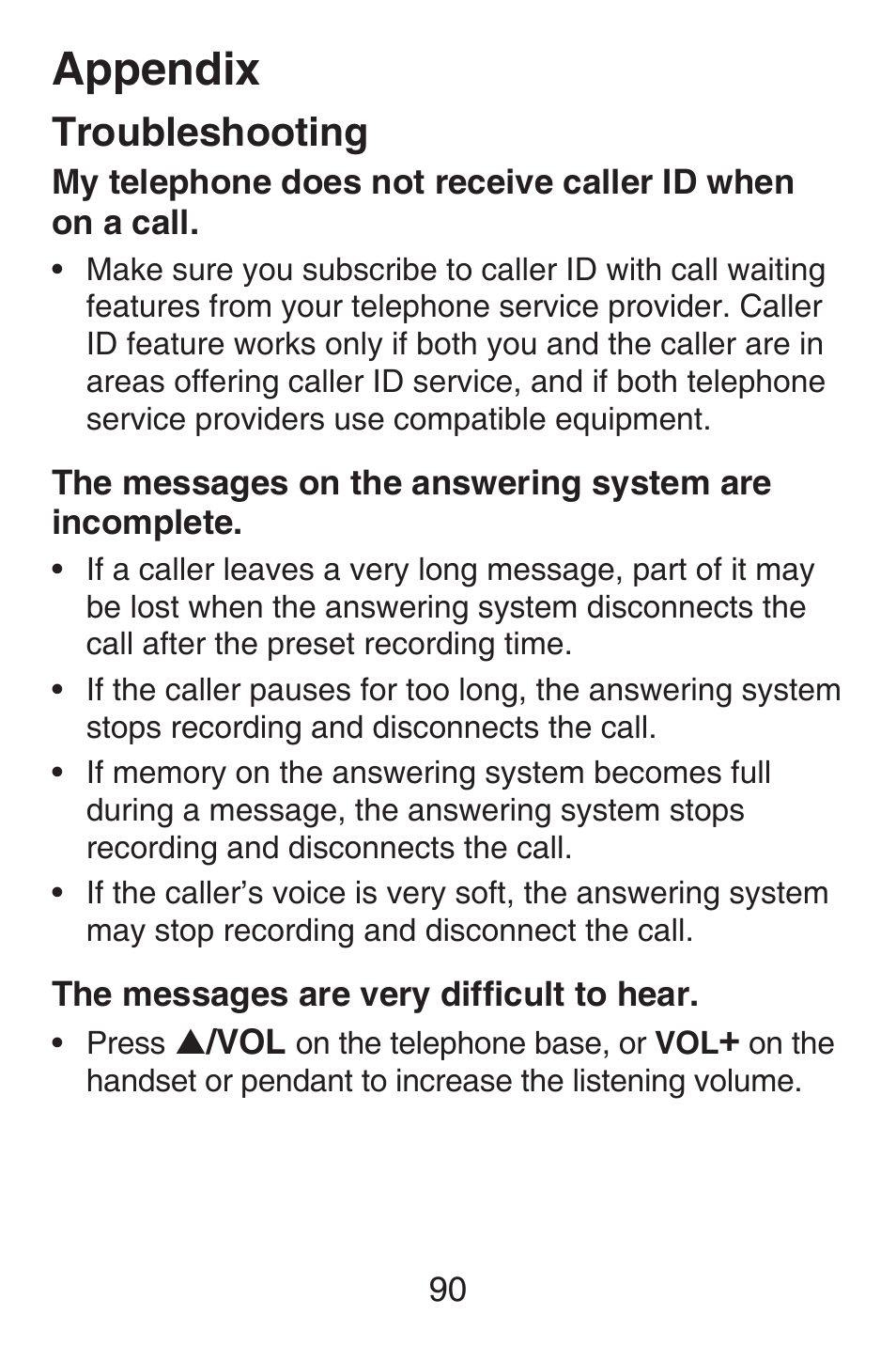 Appendix, Troubleshooting | VTech SN6187 Abridged manual User Manual | Page 97 / 125