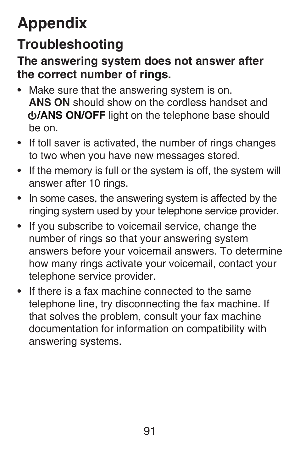 Appendix, Troubleshooting | VTech SN6187 Abridged manual User Manual | Page 98 / 125