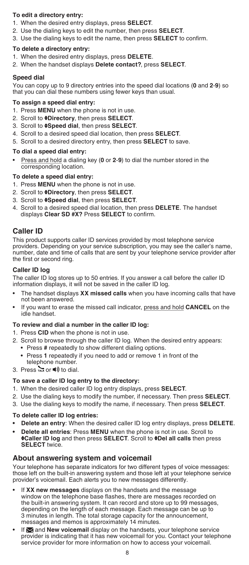 Caller id, About answering system and voicemail | VTech CS6529-4B Abridged manual User Manual | Page 8 / 14