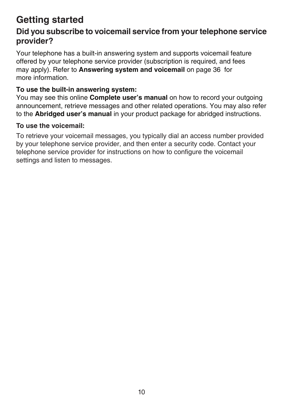 Did you subscribe to voicemail, Service from your telephone, Service provider | Getting started | VTech CS6124_-2-31 (without CHARGE LED) Manual User Manual | Page 14 / 71