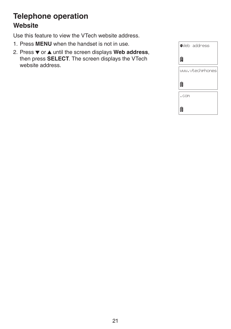 Website, Telephone operation | VTech CS6124_-2-31 (without CHARGE LED) Manual User Manual | Page 25 / 71