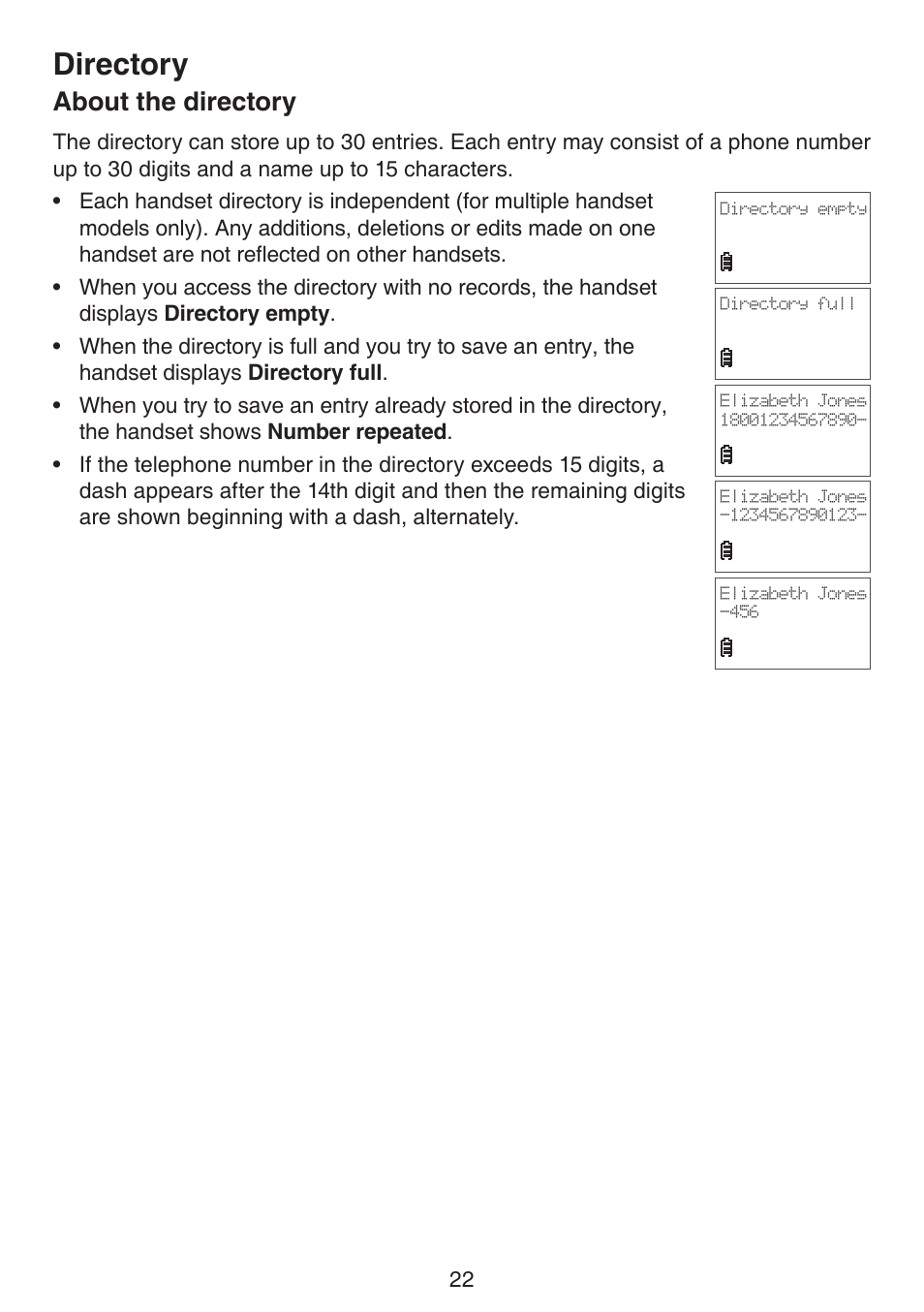 Directory, About the directory | VTech CS6124_-2-31 (without CHARGE LED) Manual User Manual | Page 26 / 71
