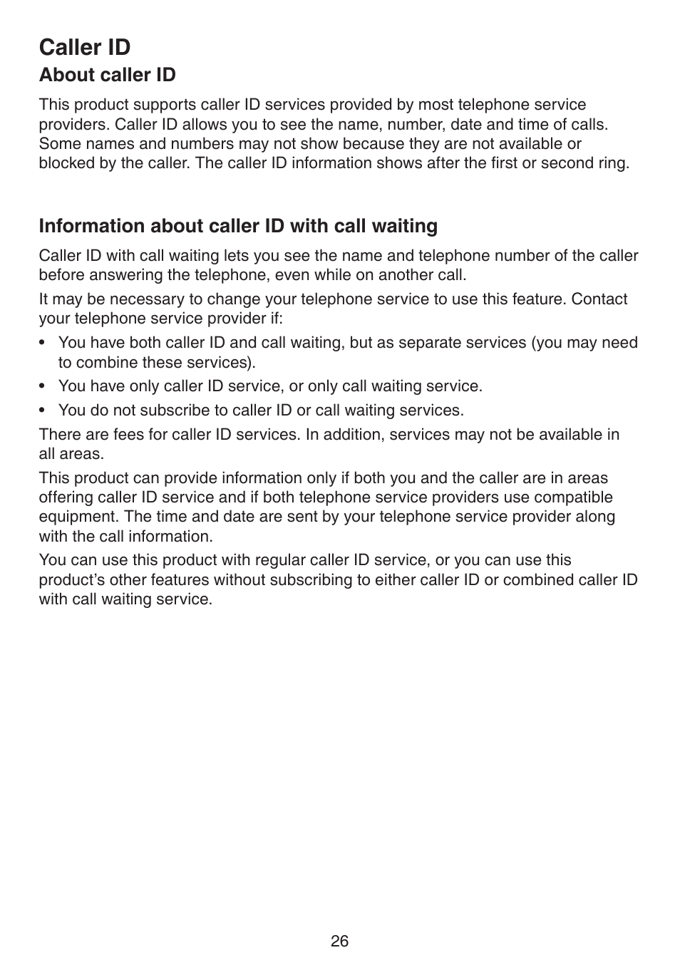 Caller id, About caller id, Information about caller id with call waiting | About caller id information about caller id with, Call waiting | VTech CS6124_-2-31 (without CHARGE LED) Manual User Manual | Page 30 / 71