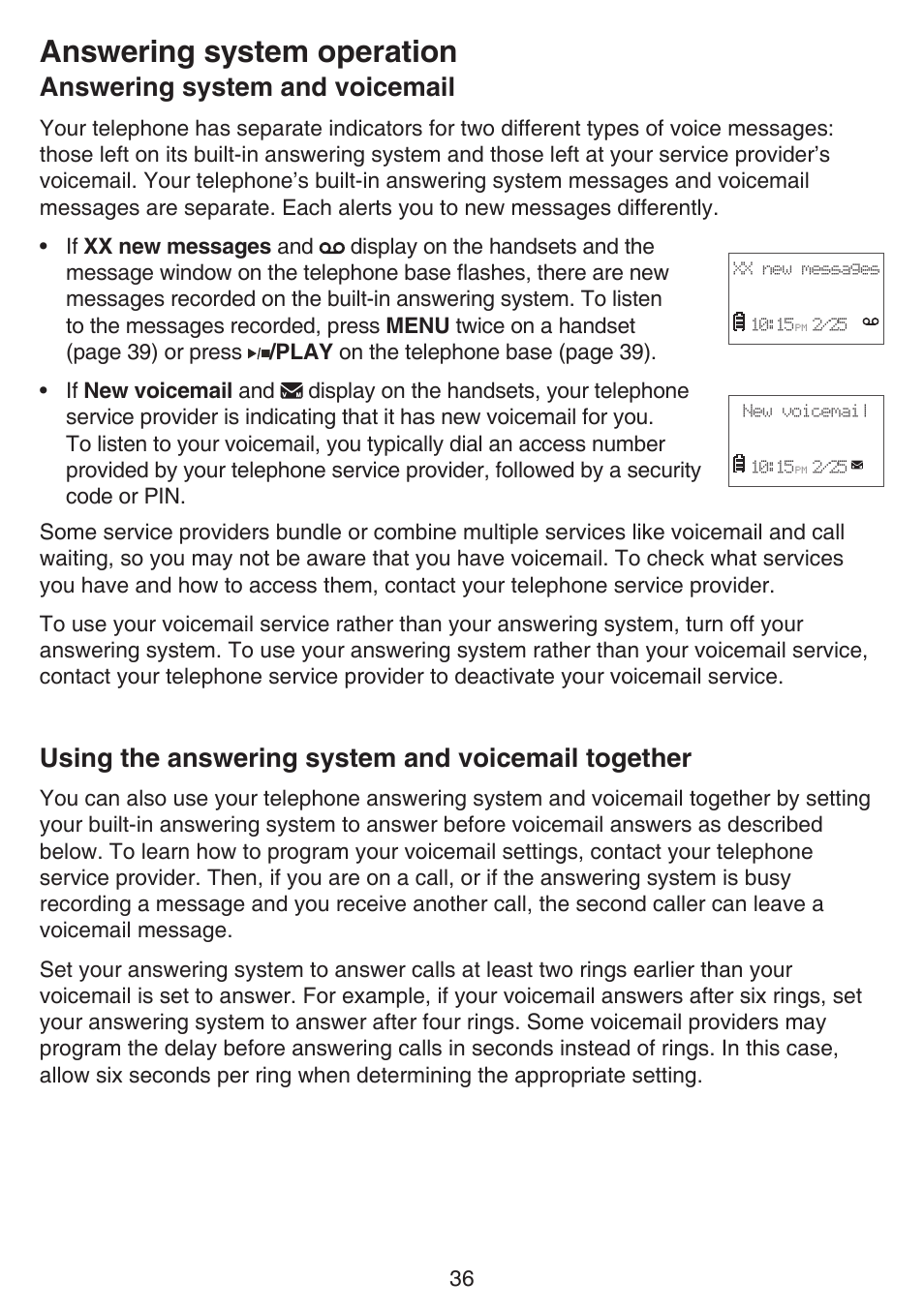 Answering system operation, Answering system and voicemail, Using the answering system and voicemail together | VTech CS6124_-2-31 (without CHARGE LED) Manual User Manual | Page 40 / 71