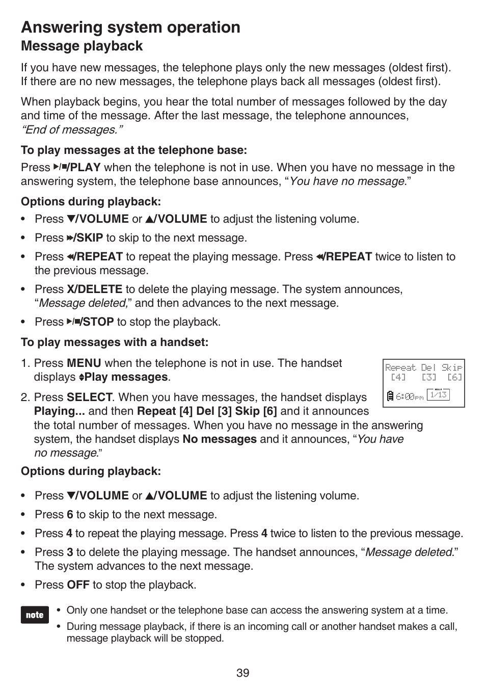 Answering system operation, Message playback | VTech CS6124_-2-31 (without CHARGE LED) Manual User Manual | Page 43 / 71