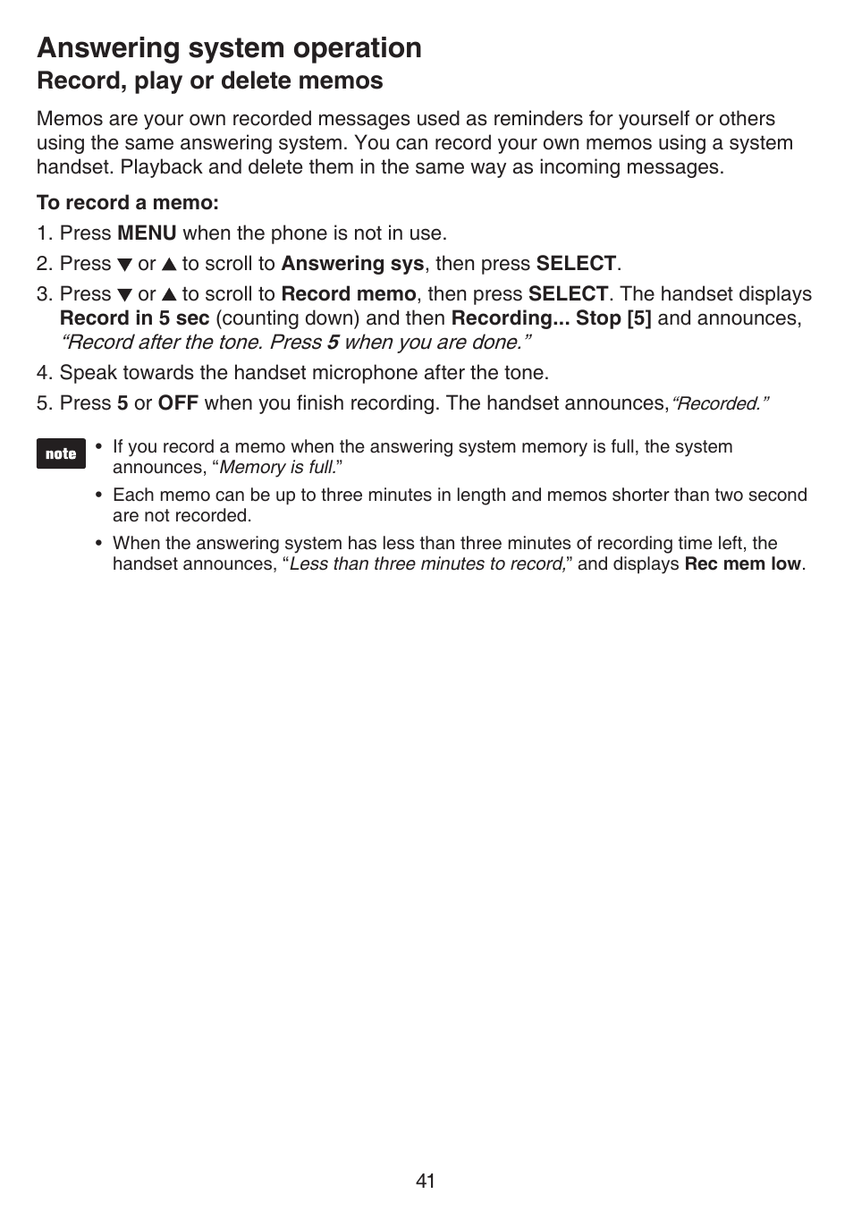Answering system operation | VTech CS6124_-2-31 (without CHARGE LED) Manual User Manual | Page 45 / 71