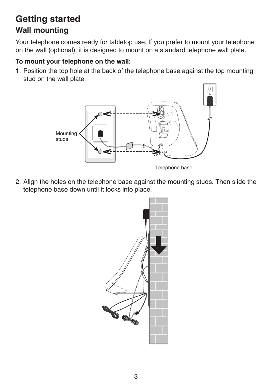 Wall mounting, Getting started | VTech CS6124_-2-31 (without CHARGE LED) Manual User Manual | Page 7 / 71