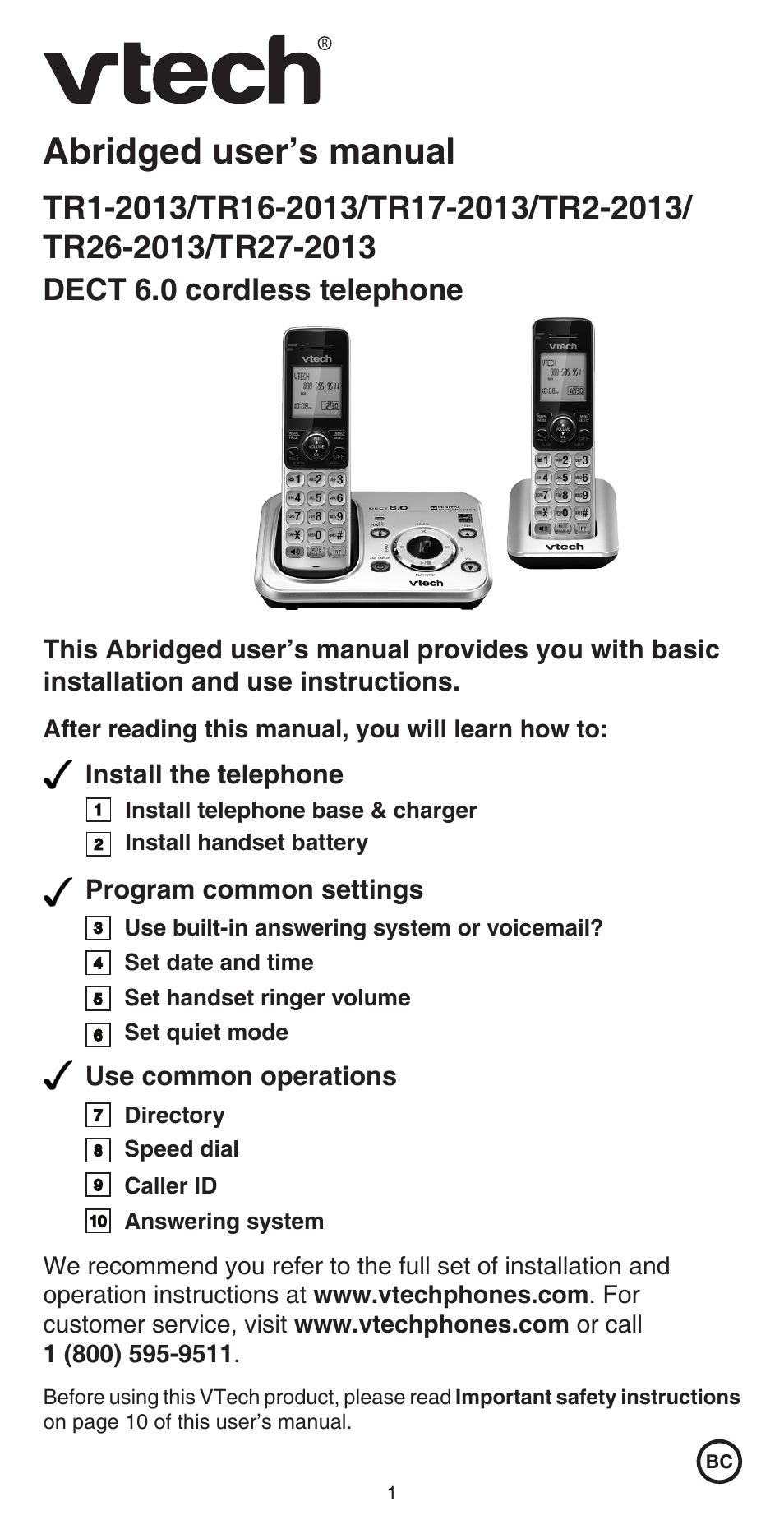 VTech TR27-2013 Abridged manual User Manual | 12 pages