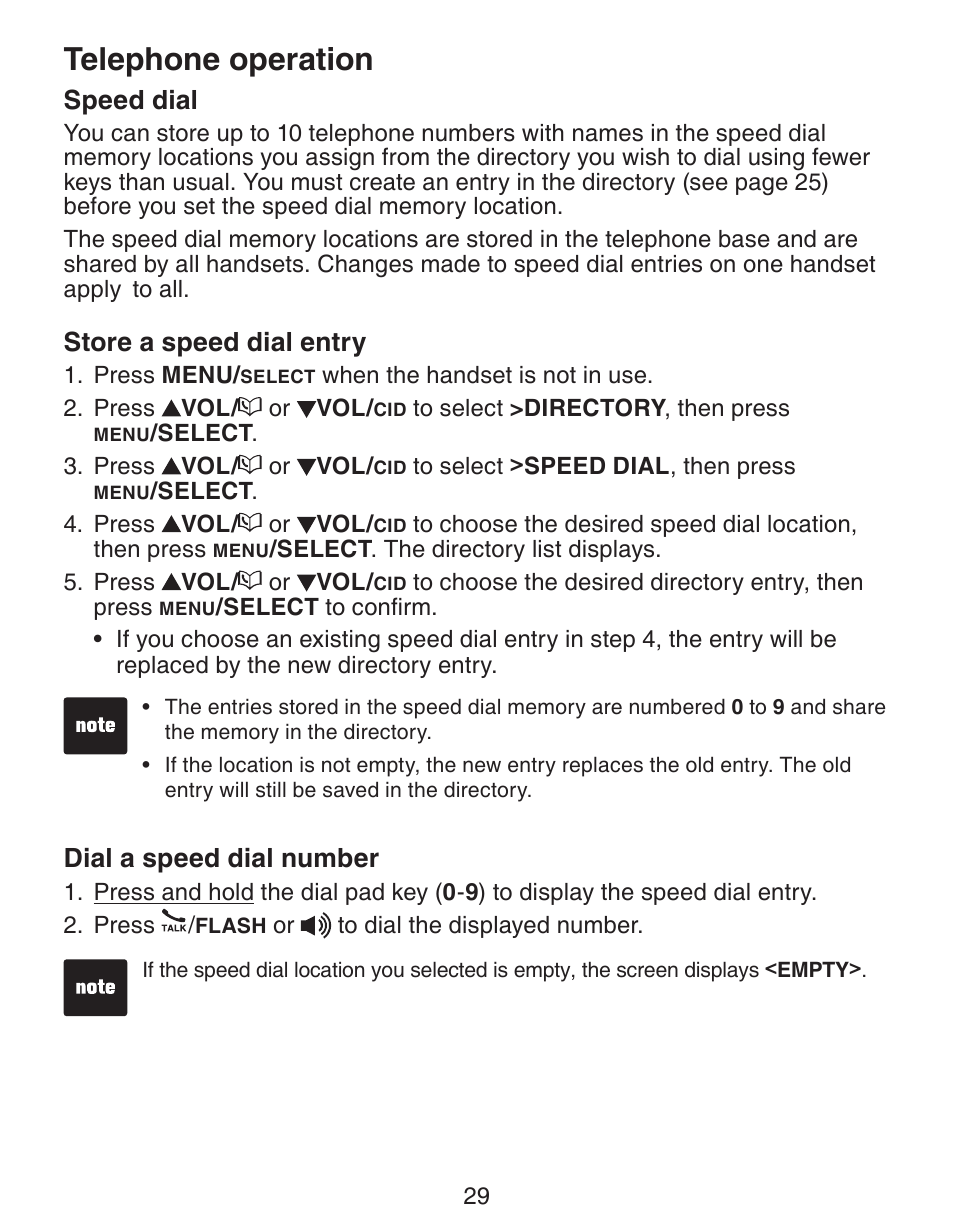 Telephone operation, Speed dial, Store a speed dial entry | Dial a speed dial number | VTech CS6329_-2-3-4-5 Manual User Manual | Page 33 / 71