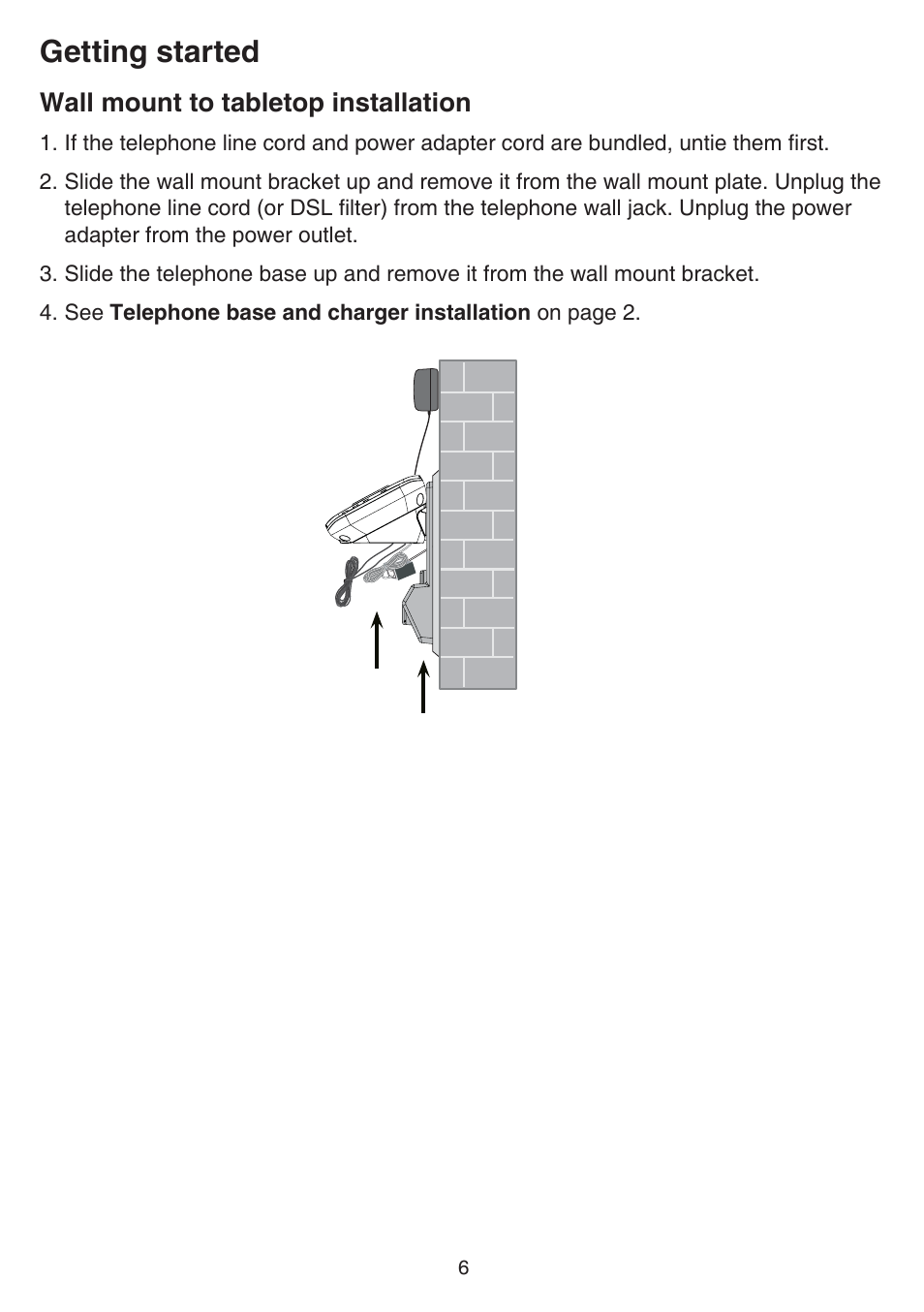 Wall mount to tabletop installation, Getting started | VTech CS6729-5 Manual User Manual | Page 10 / 84