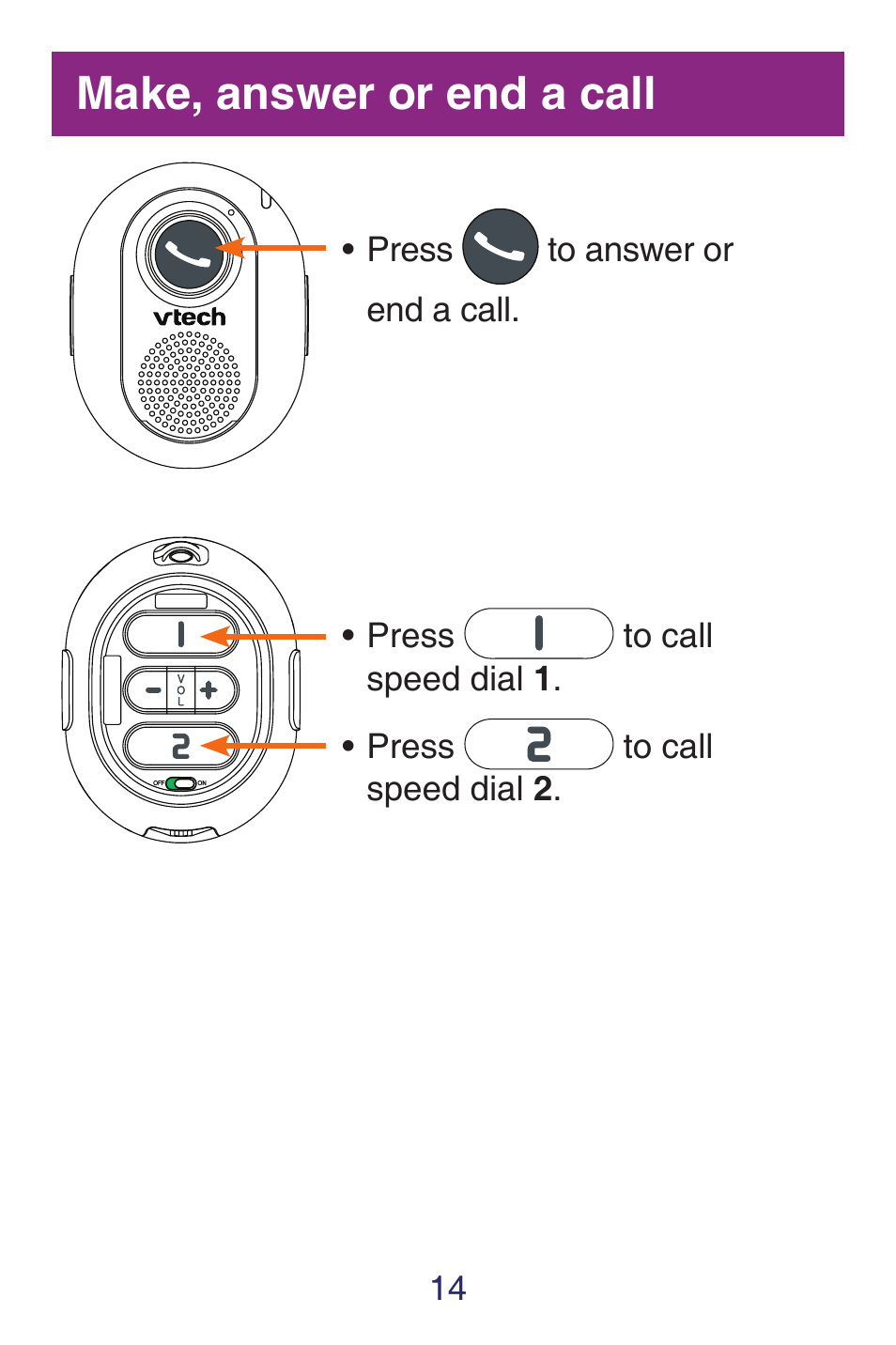 Make, answer or end a call | VTech SN6187 Quick start User Manual | Page 16 / 20