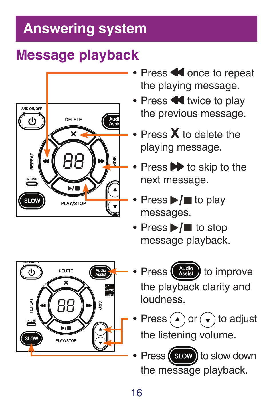 Answering system message playback | VTech SN6187 Quick start User Manual | Page 18 / 20