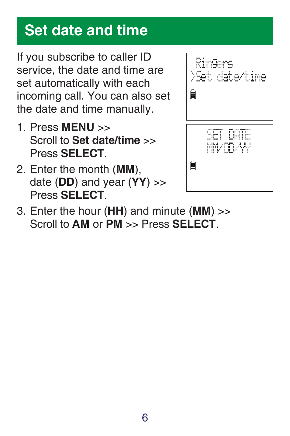 Set date and time | VTech SN6187 Quick start User Manual | Page 8 / 20