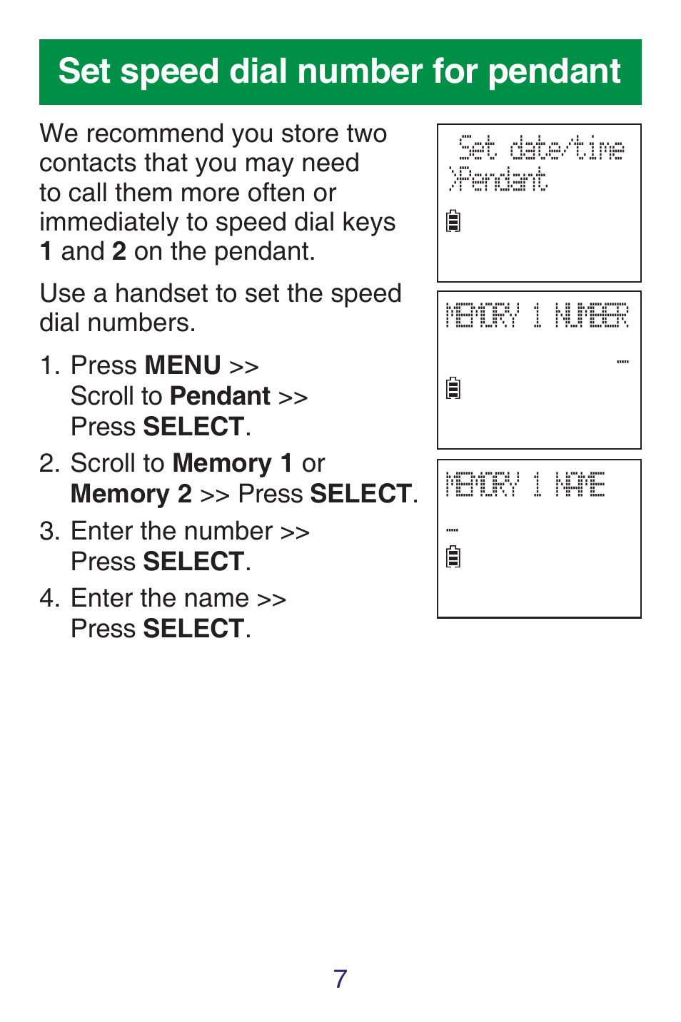 Set speed dial number for pendant | VTech SN6187 Quick start User Manual | Page 9 / 20