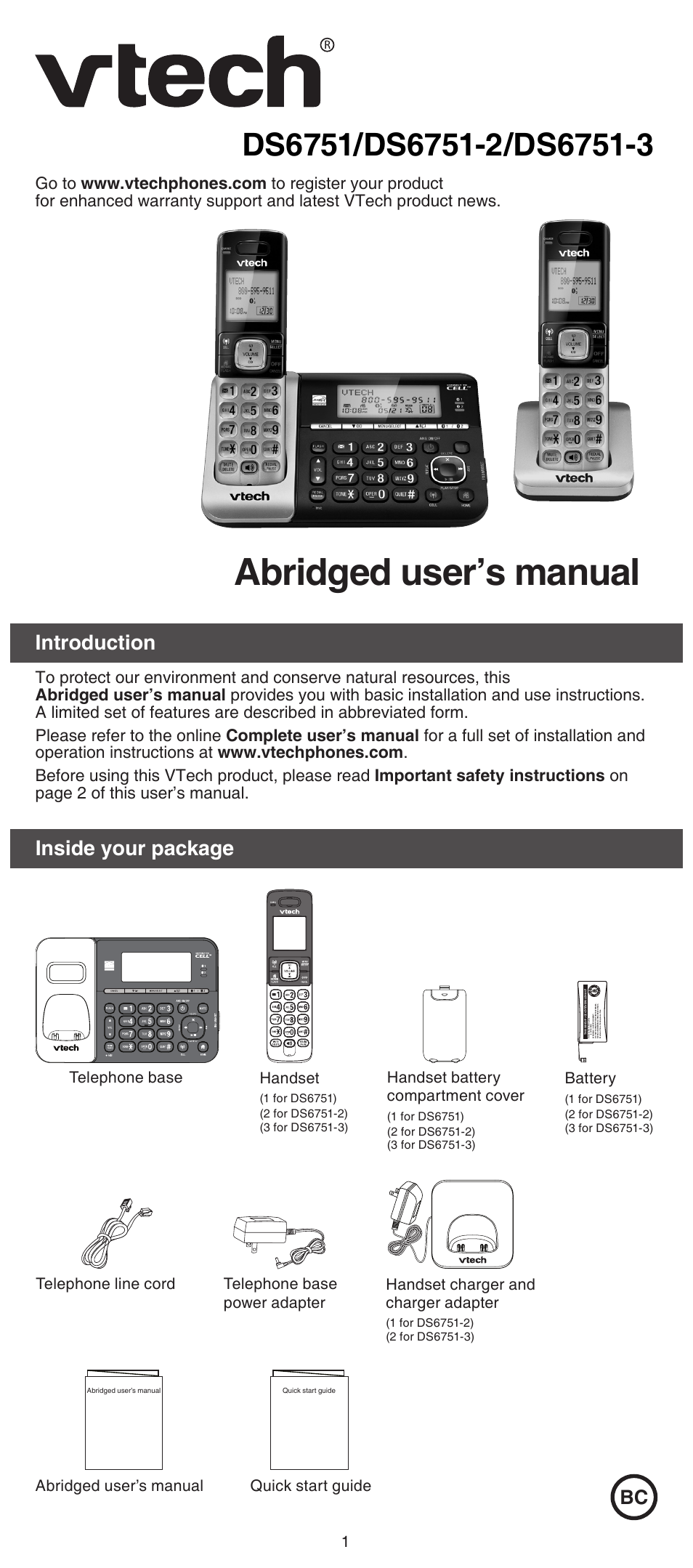 VTech DS6751_-2-3 Abridged manual User Manual | 16 pages