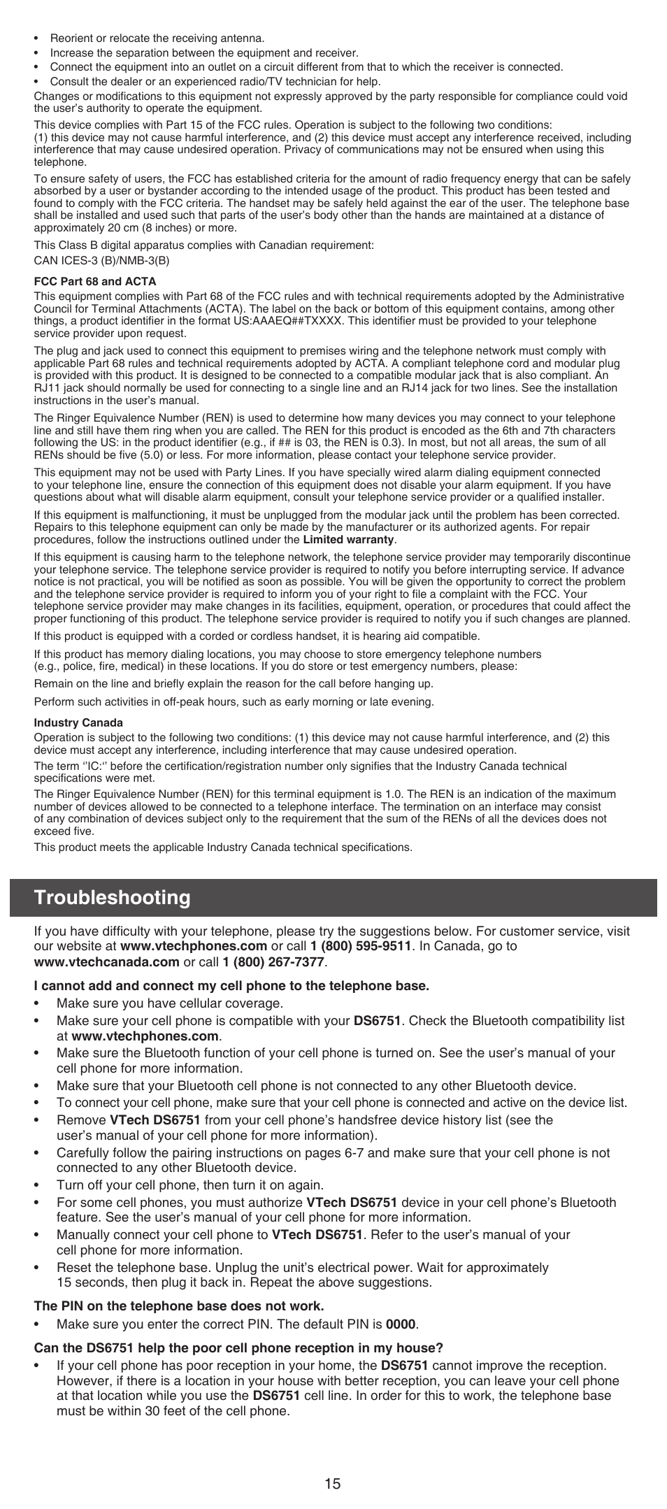 Troubleshooting | VTech DS6751_-2-3 Abridged manual User Manual | Page 15 / 16