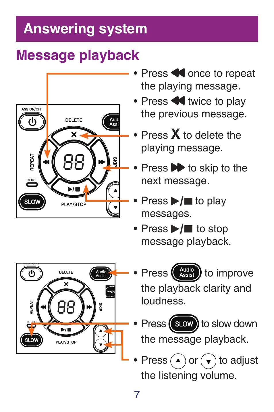 Answering system message playback | VTech SN6127_-2 Quick start User Manual | Page 9 / 12