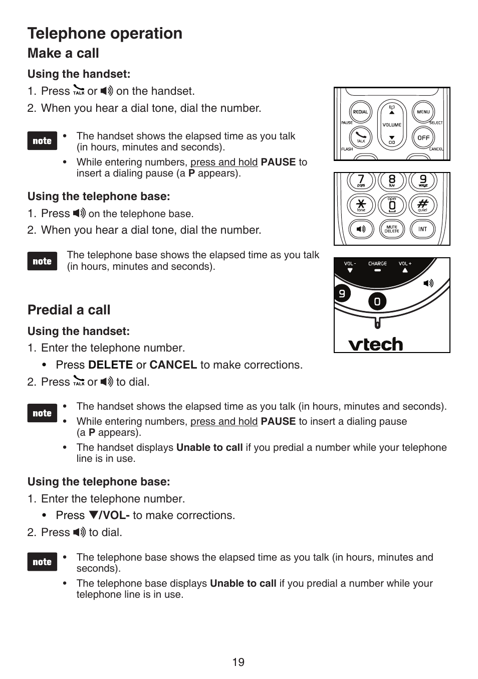 Telephone operation, Make a call predial a call, Make a call | Predial a call | VTech LS6195_-13-15-16-17 Manual User Manual | Page 23 / 83