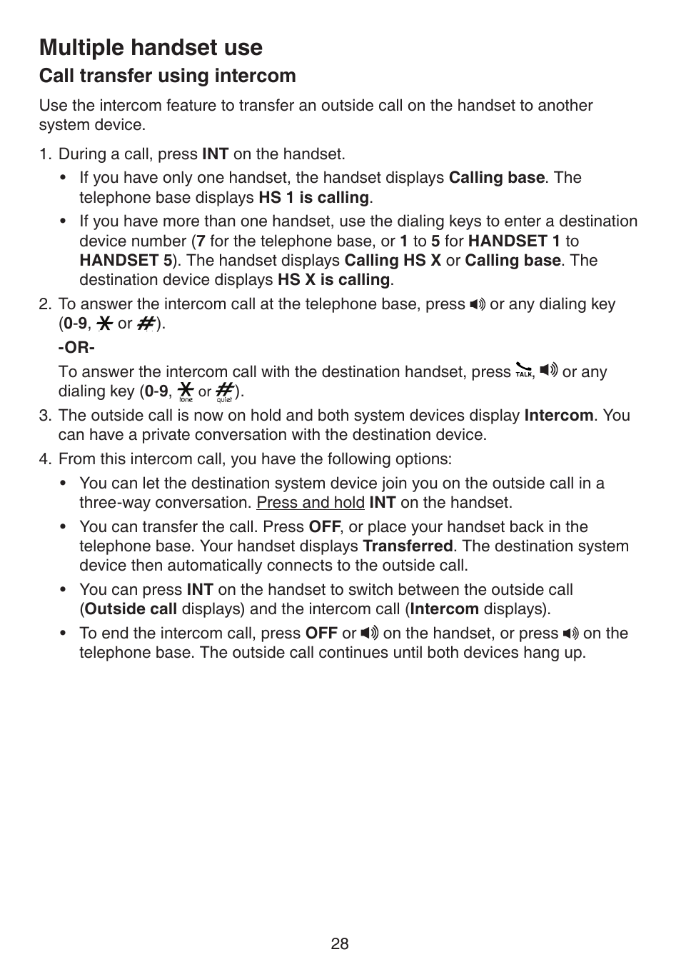 Call transfer using intercom, Multiple handset use | VTech LS6195_-13-15-16-17 Manual User Manual | Page 32 / 83