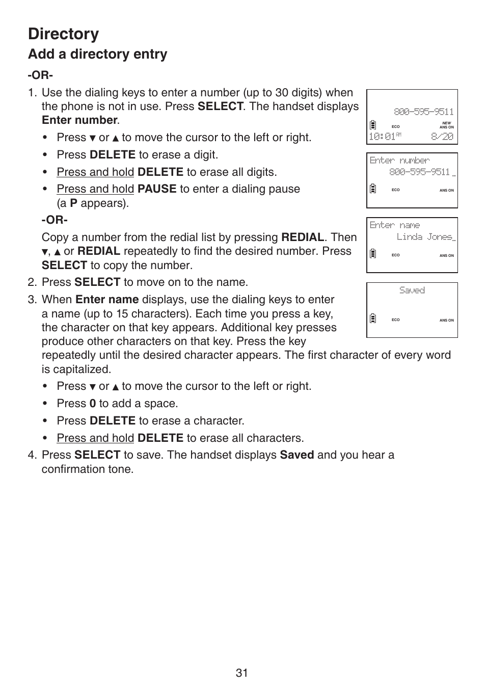 Directory, Add a directory entry | VTech LS6195_-13-15-16-17 Manual User Manual | Page 35 / 83